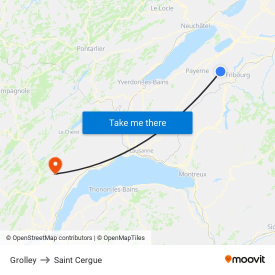 Grolley to Saint Cergue map