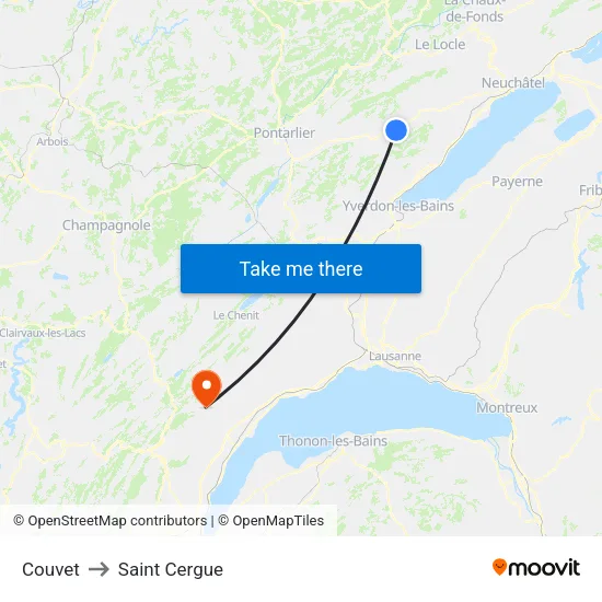 Couvet to Saint Cergue map