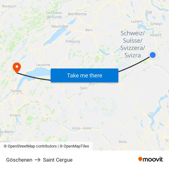 Göschenen to Saint Cergue map