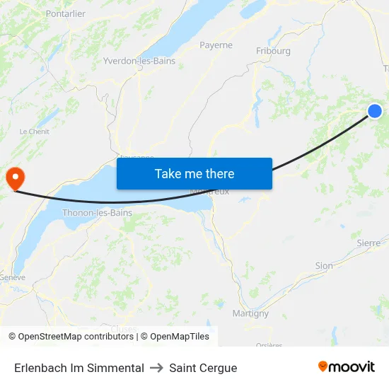 Erlenbach Im Simmental to Saint Cergue map