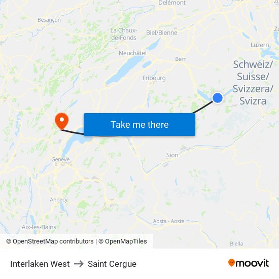 Interlaken West to Saint Cergue map