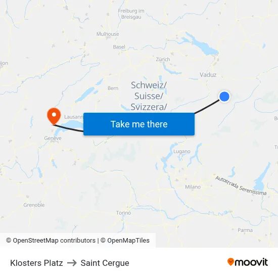 Klosters Platz to Saint Cergue map
