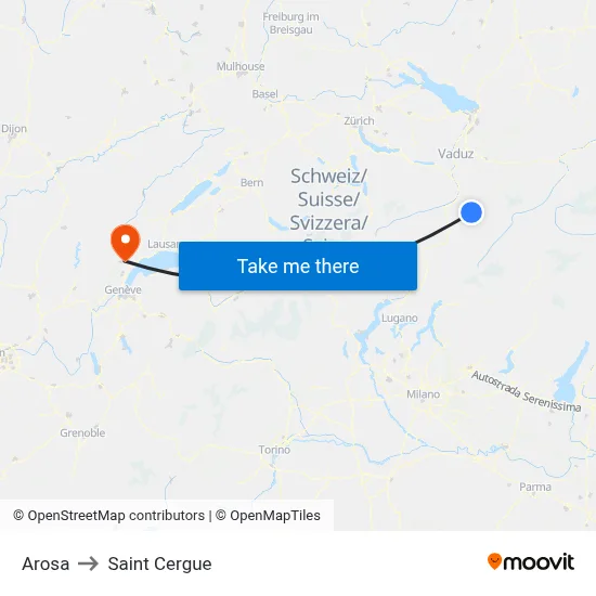 Arosa to Saint Cergue map