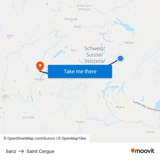 Ilanz to Saint Cergue map