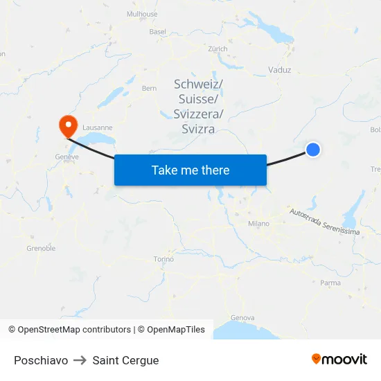 Poschiavo to Saint Cergue map