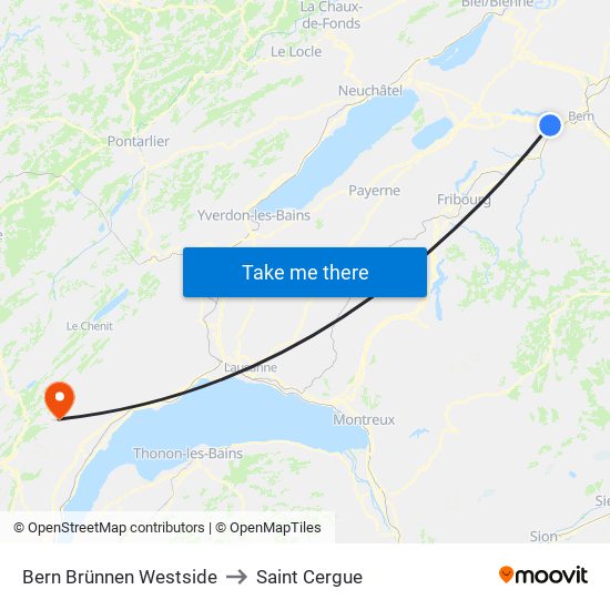 Bern Brünnen Westside to Saint Cergue map