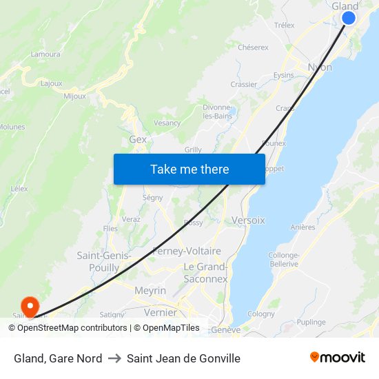 Gland, Gare Nord to Saint Jean de Gonville map