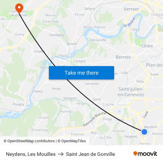 Neydens, Les Mouilles to Saint Jean de Gonville map