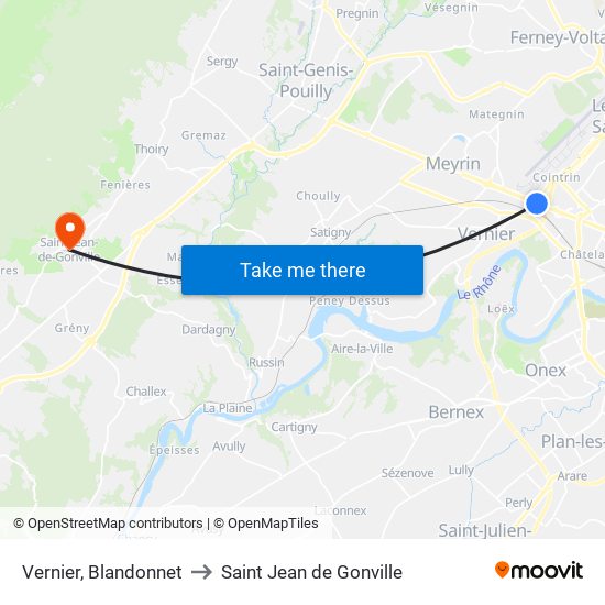 Vernier, Blandonnet to Saint Jean de Gonville map