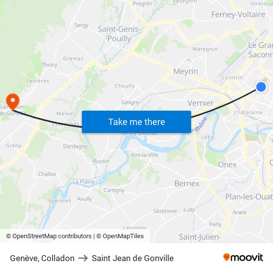 Genève, Colladon to Saint Jean de Gonville map