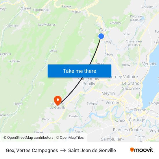 Gex, Vertes Campagnes to Saint Jean de Gonville map