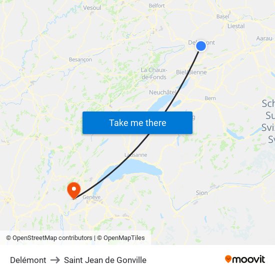 Delémont to Saint Jean de Gonville map