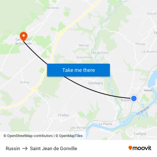 Russin to Saint Jean de Gonville map