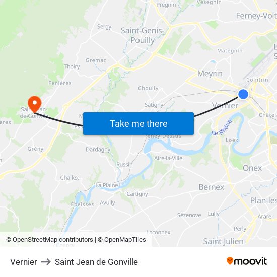 Vernier to Saint Jean de Gonville map