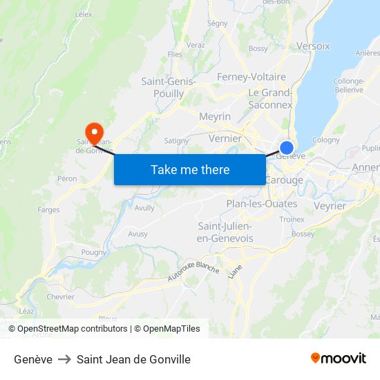 Genève to Saint Jean de Gonville map