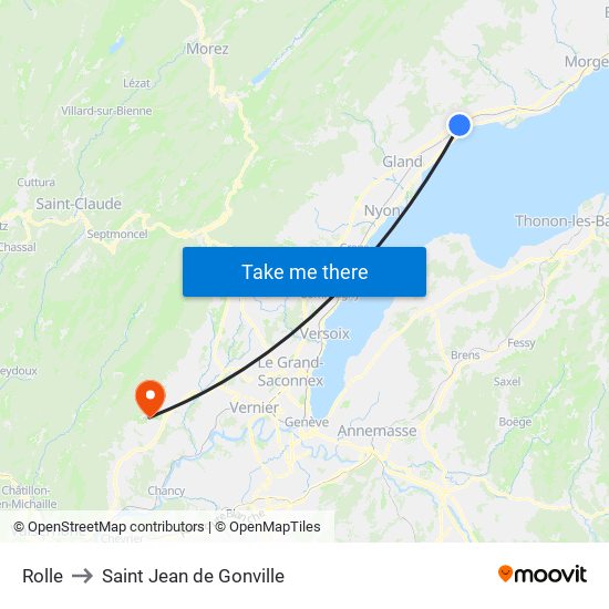 Rolle to Saint Jean de Gonville map