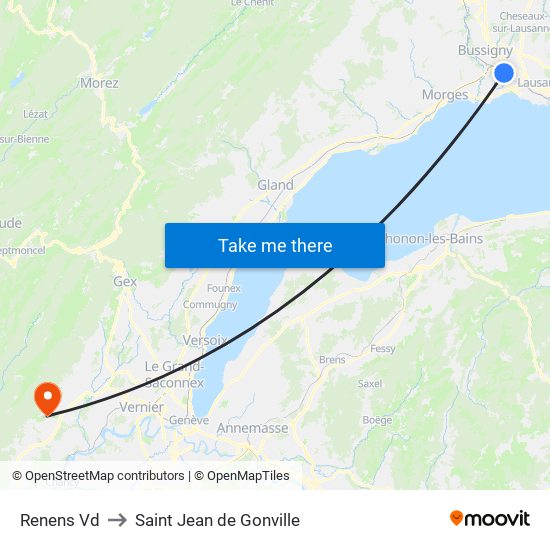 Renens Vd to Saint Jean de Gonville map