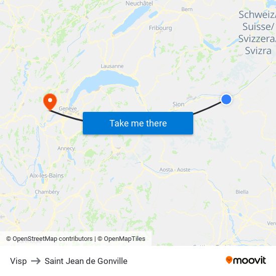 Visp to Saint Jean de Gonville map