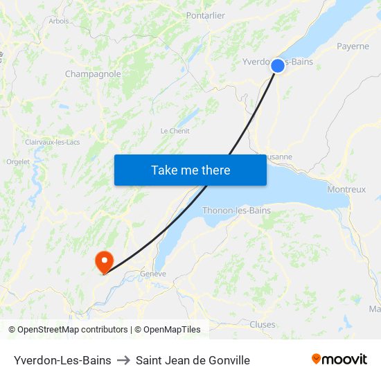 Yverdon-Les-Bains to Saint Jean de Gonville map