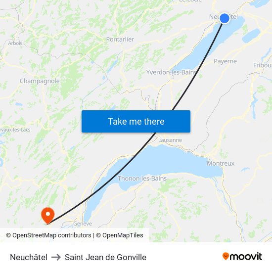 Neuchâtel to Saint Jean de Gonville map