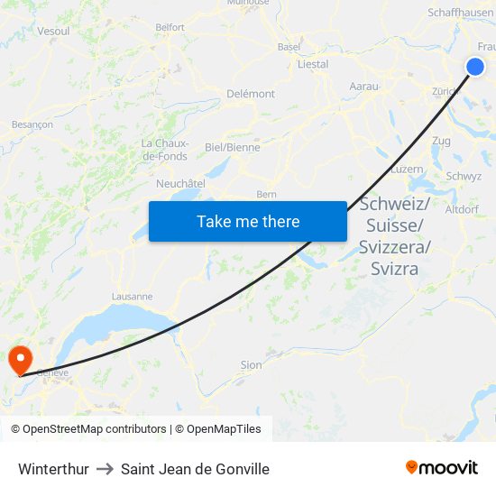 Winterthur to Saint Jean de Gonville map