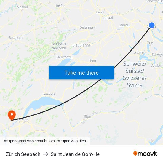 Zürich Seebach to Saint Jean de Gonville map