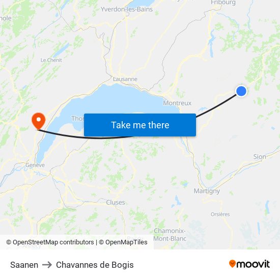 Saanen to Chavannes de Bogis map
