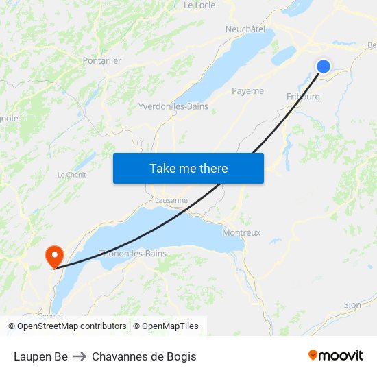 Laupen Be to Chavannes de Bogis map