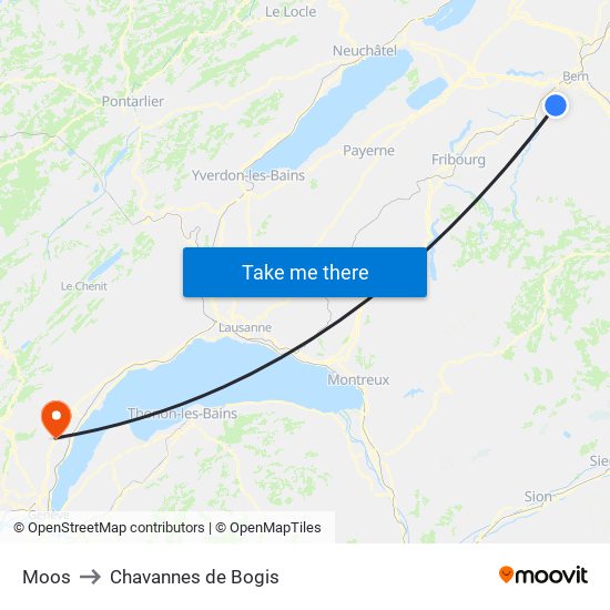 Moos to Chavannes de Bogis map