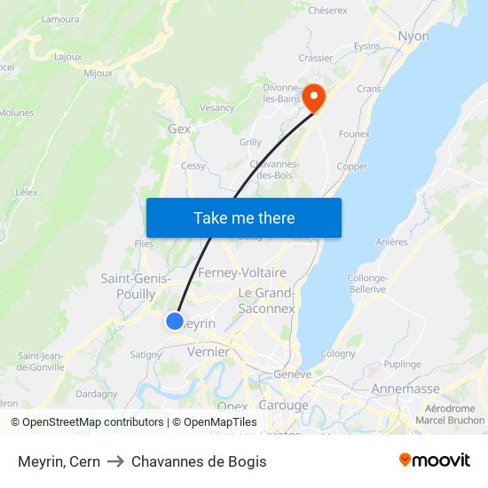 Meyrin, Cern to Chavannes de Bogis map