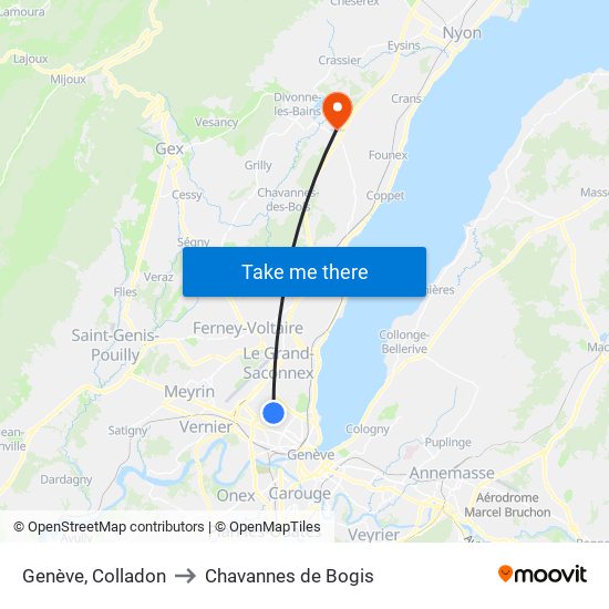 Genève, Colladon to Chavannes de Bogis map