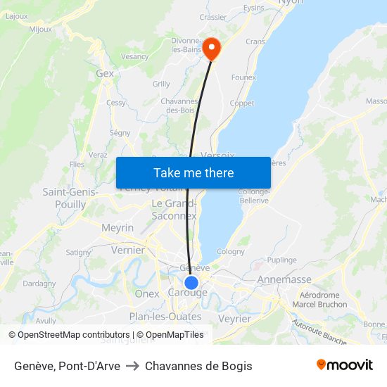 Genève, Pont-D'Arve to Chavannes de Bogis map