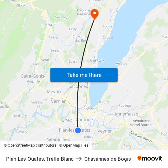 Plan-Les-Ouates, Trèfle-Blanc to Chavannes de Bogis map