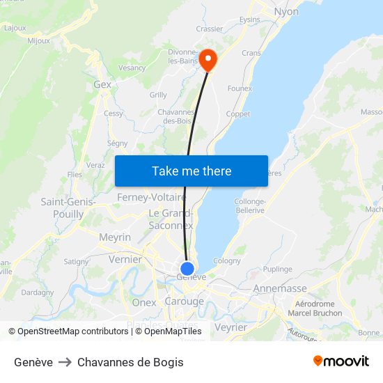 Genève to Chavannes de Bogis map
