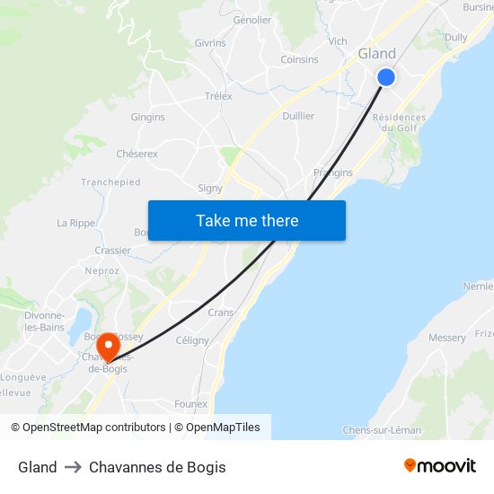 Gland to Chavannes de Bogis map