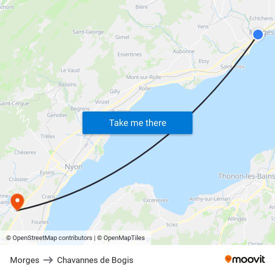 Morges to Chavannes de Bogis map