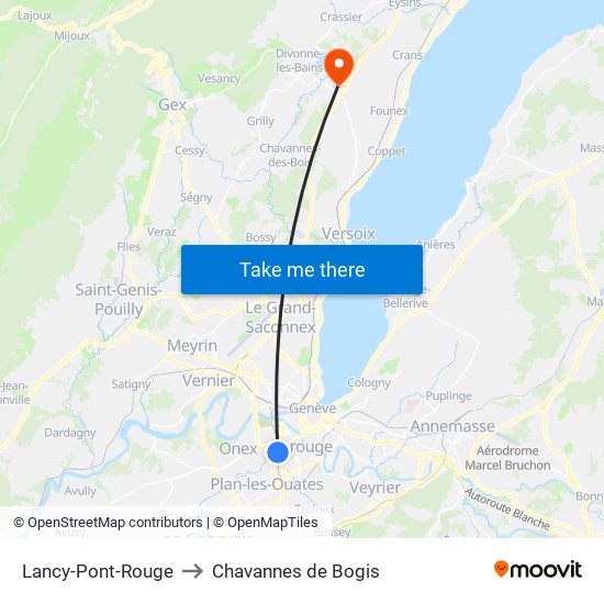 Lancy-Pont-Rouge to Chavannes de Bogis map