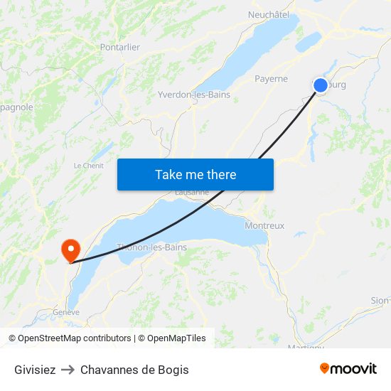 Givisiez to Chavannes de Bogis map