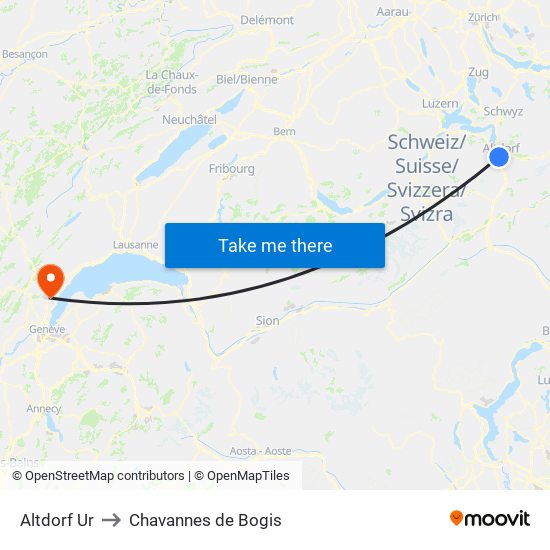 Altdorf Ur to Chavannes de Bogis map