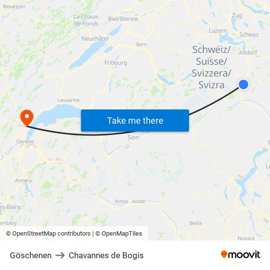Göschenen to Chavannes de Bogis map