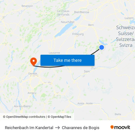Reichenbach Im Kandertal to Chavannes de Bogis map
