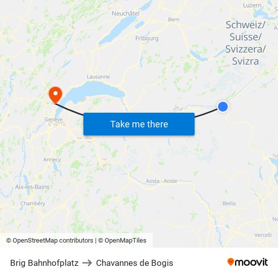 Brig Bahnhofplatz to Chavannes de Bogis map