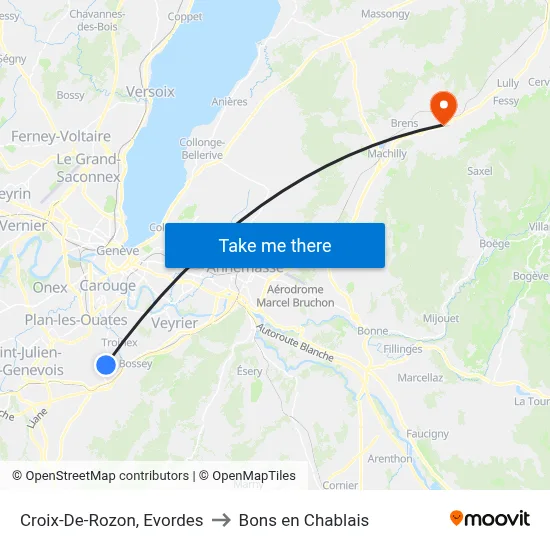 Croix-De-Rozon, Evordes to Bons en Chablais map