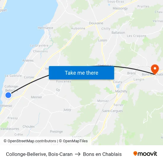 Collonge-Bellerive, Bois-Caran to Bons en Chablais map