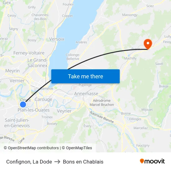 Confignon, La Dode to Bons en Chablais map
