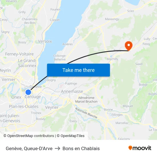 Genève, Queue-D'Arve to Bons en Chablais map