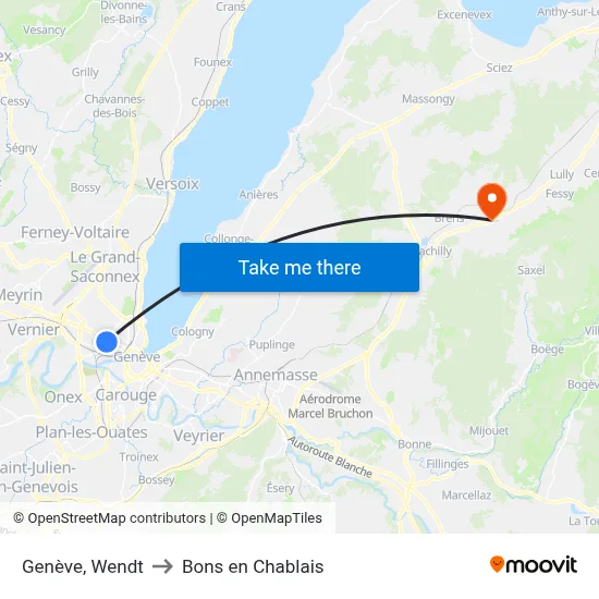 Genève, Wendt to Bons en Chablais map