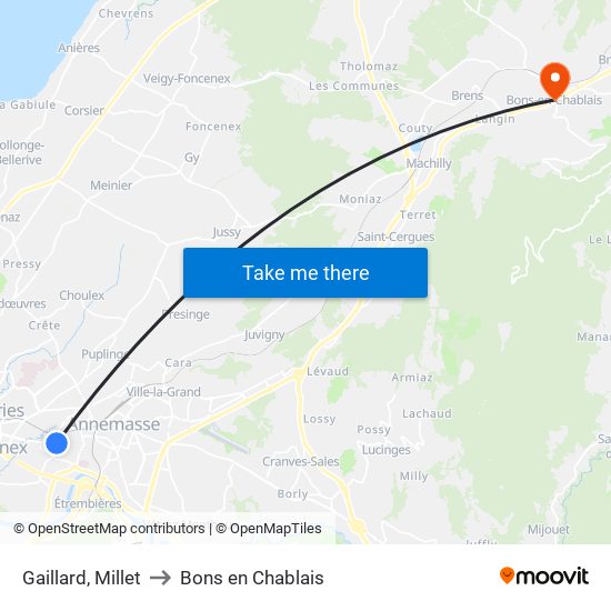 Gaillard, Millet to Bons en Chablais map