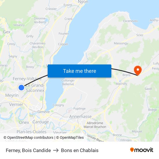 Ferney, Bois Candide to Bons en Chablais map