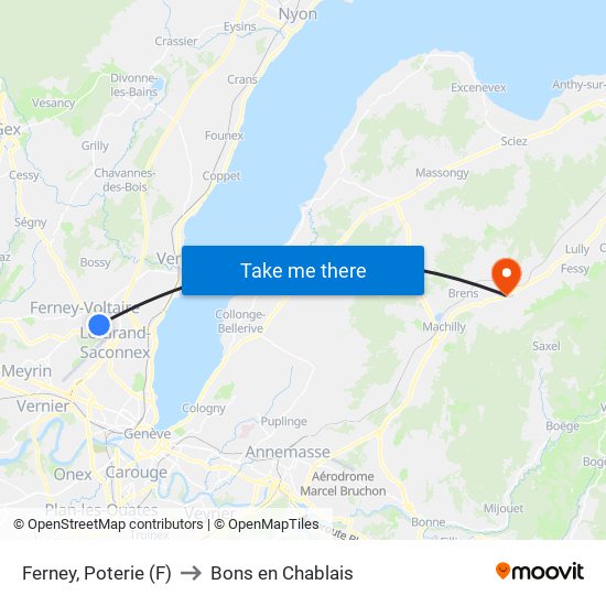 Ferney, Poterie (F) to Bons en Chablais map